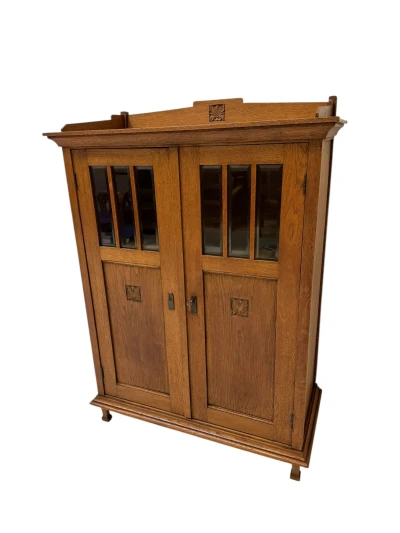 Arts & Crafts Art Nouveau Bookcase with Beveled Glass, 1900s